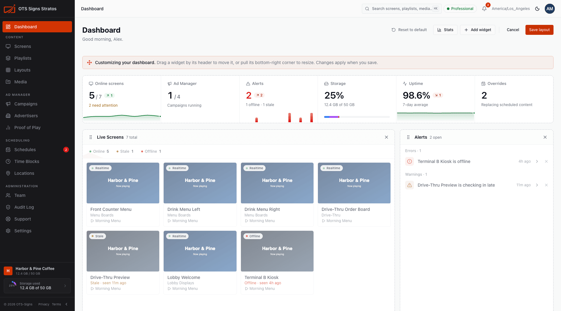 Customising the dashboard