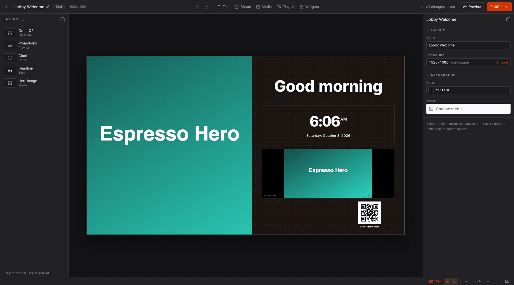 The layout designer on an editable draft