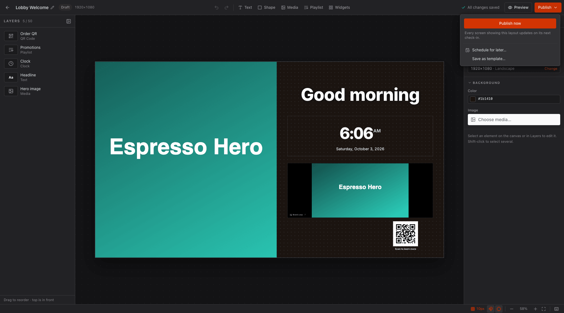 The Publish menu