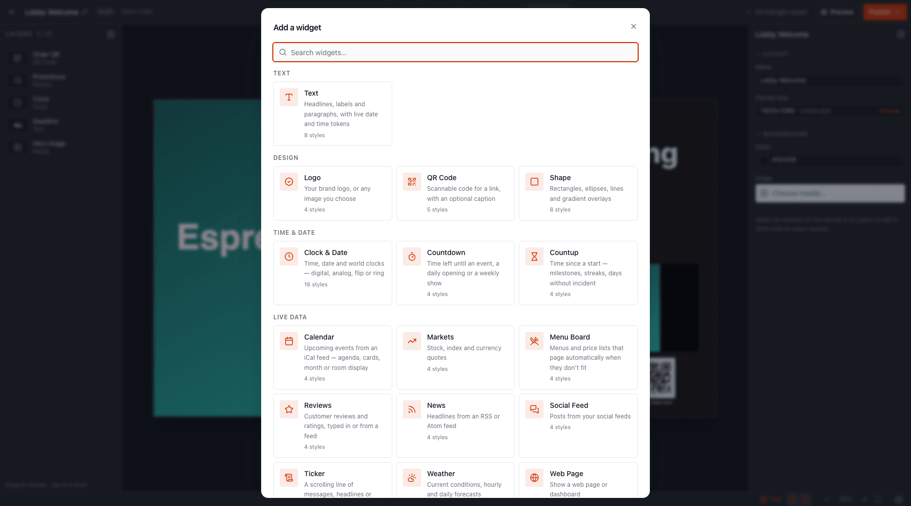 The widget drawer in the designer