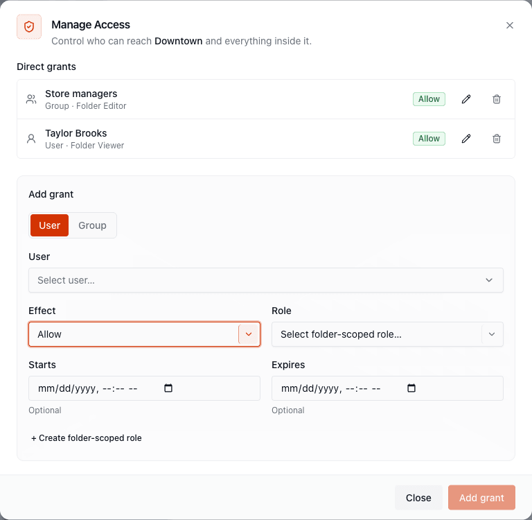 The Manage Access dialog