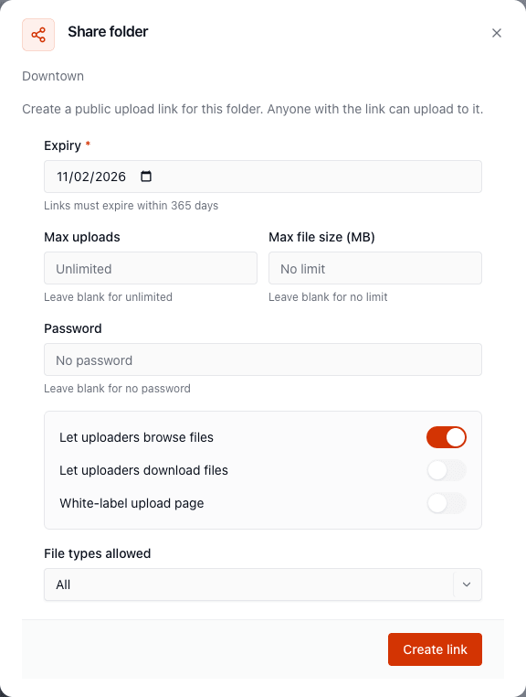 The Share folder dialog