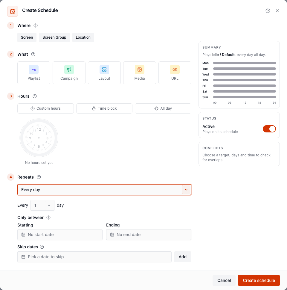 The Create Schedule dialog