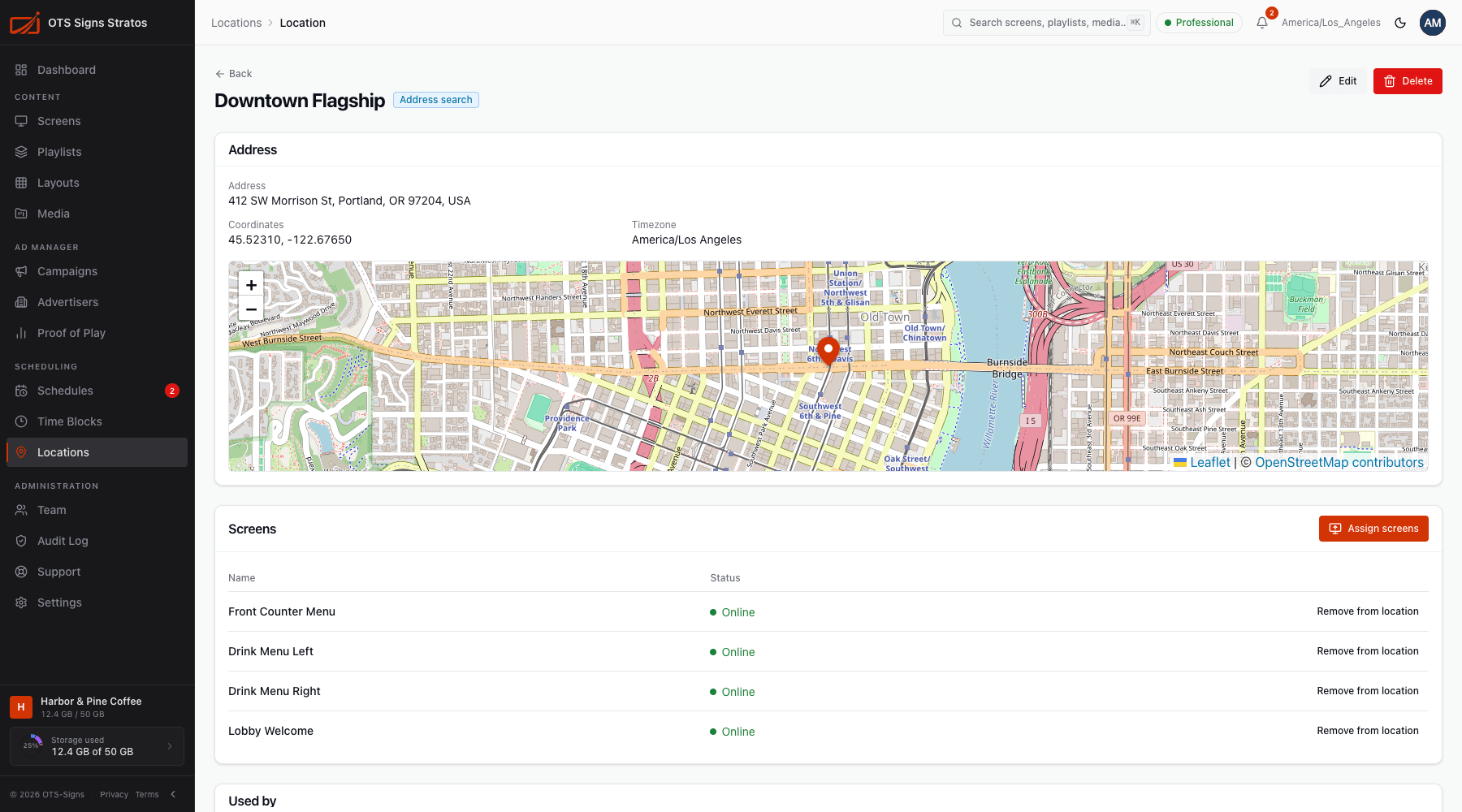 A location's page