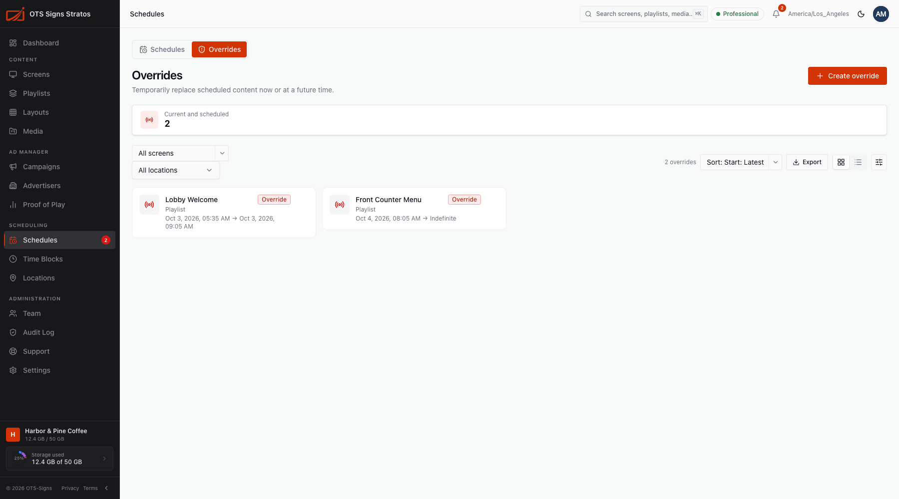The Overrides tab