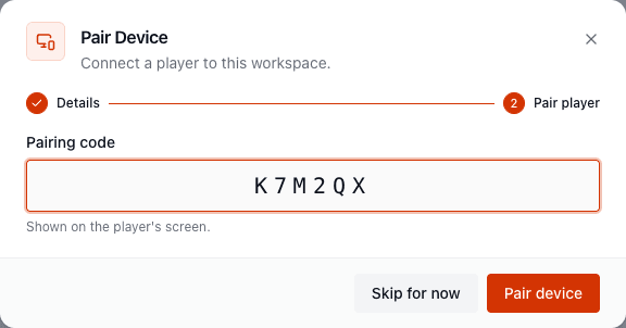 The Pair Device step with a pairing code entered