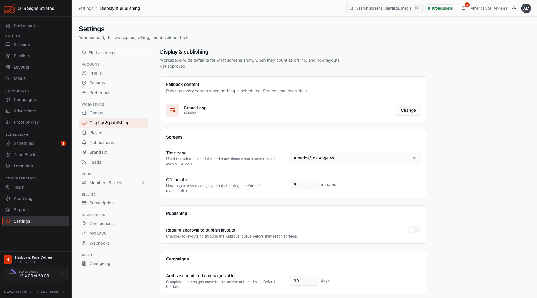 Display & publishing settings