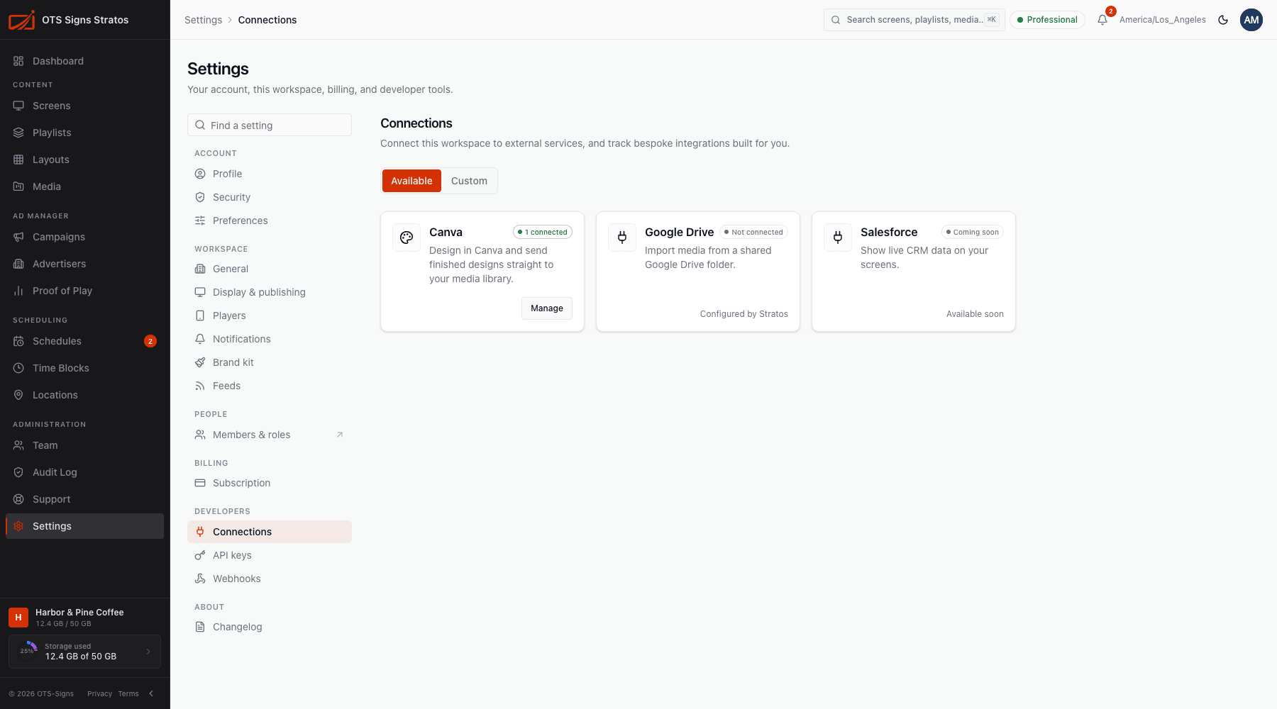 The Connections page