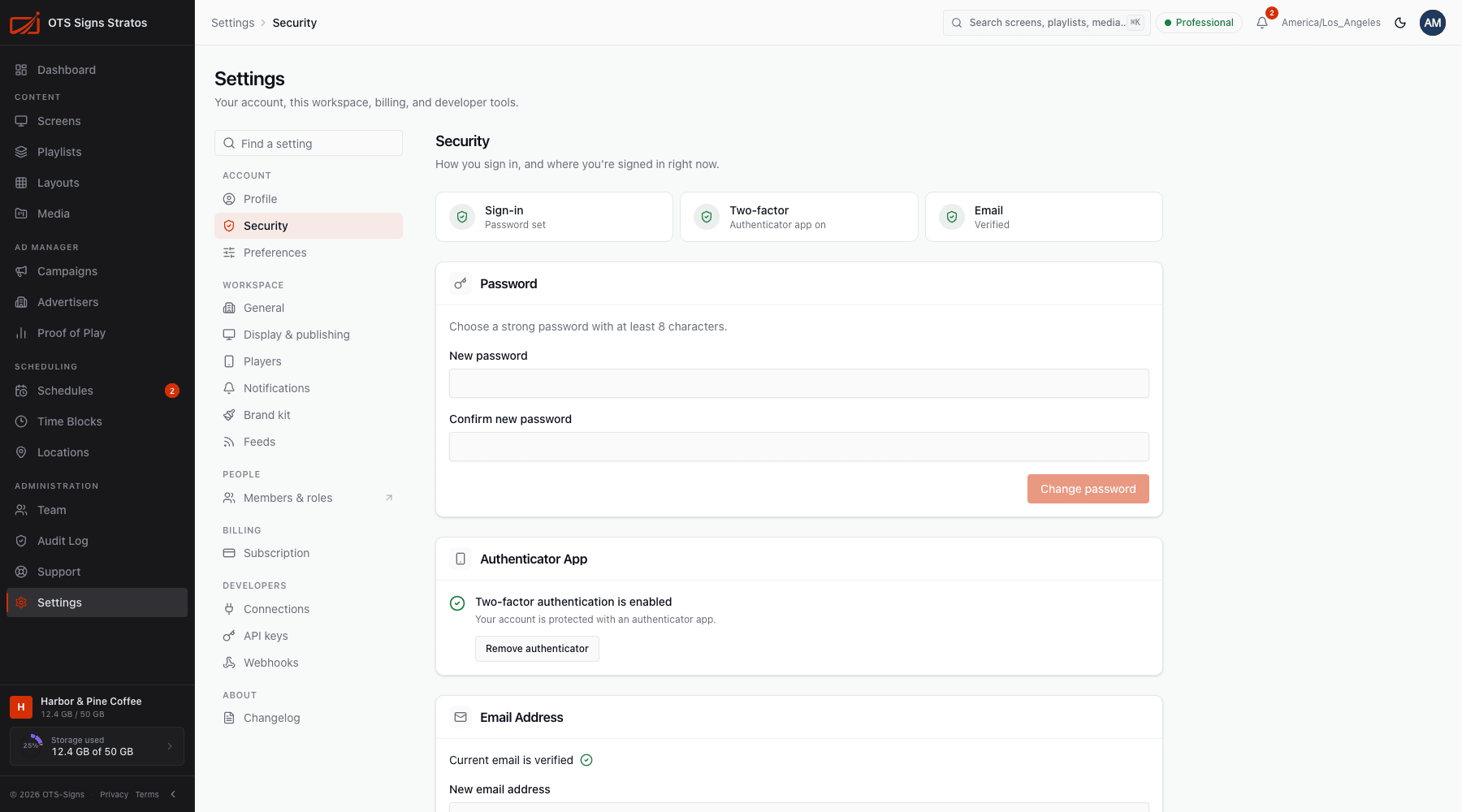 Security settings