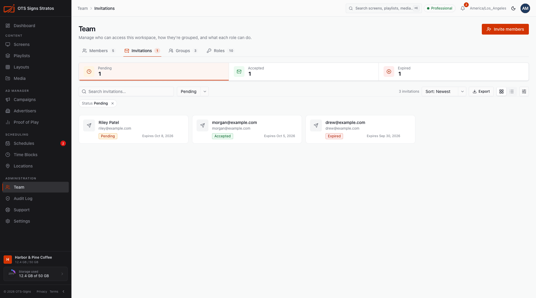 The Invitations tab