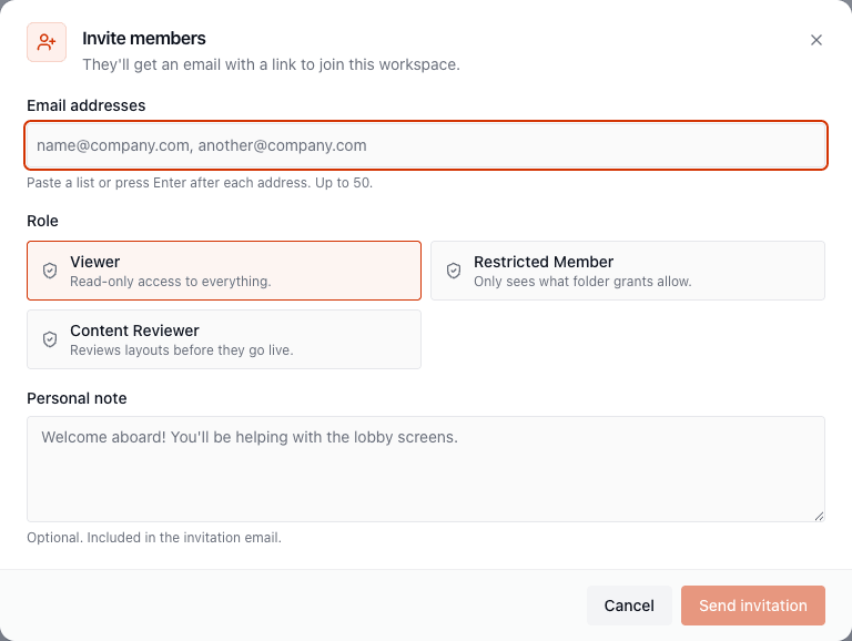 The Invite members dialog